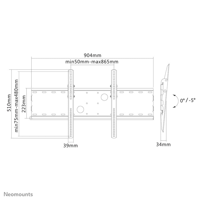 Neomounts PLASMA-W100 sort er en flad vægmontering til fladskærme op til 85 tommer (216 cm).