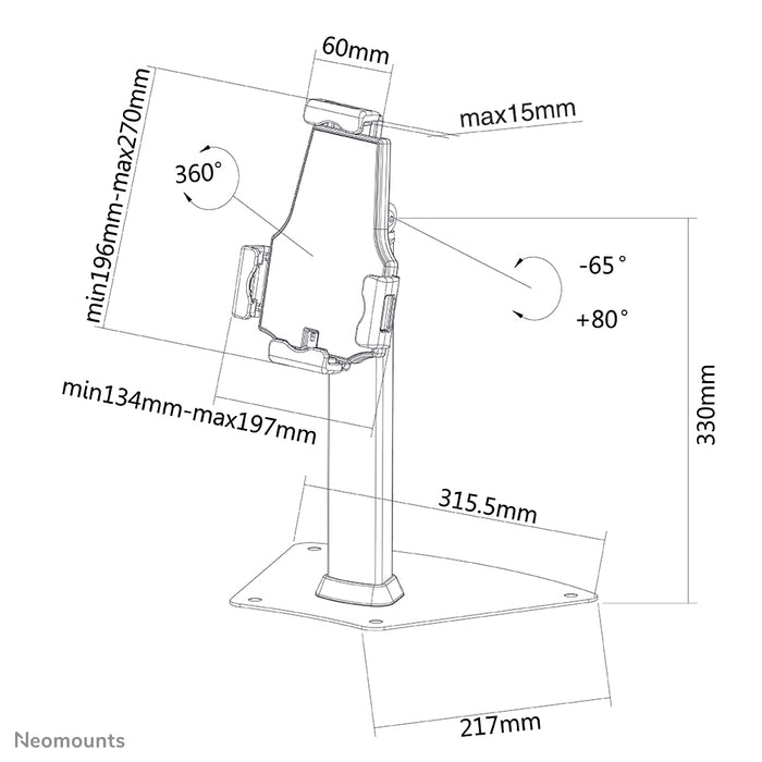 Neomounts tabletholder TABLET-D150SILVER til de fleste 7,9-10,5 tommer tablets, låsbar - Sølv