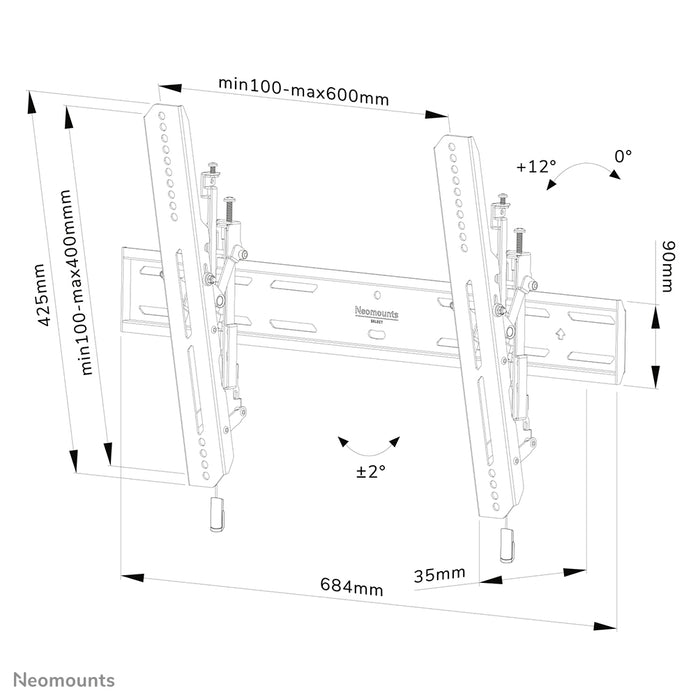 Neomounts WL35S-850BL16 vipbar vægbeslag til 40-82 tommer skærme - Sort