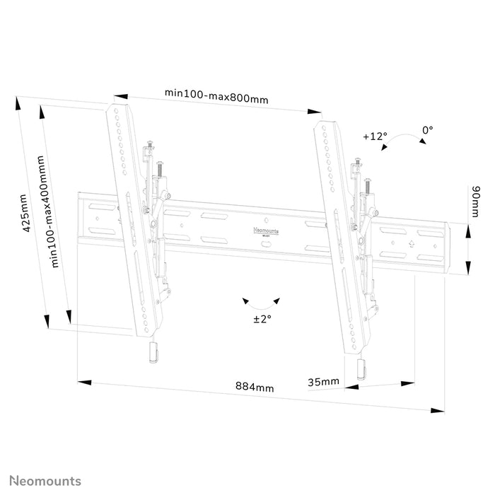 Neomounts WL35S-850BL18 vipbar vægbeslag til 43-98 tommer skærme - Sort