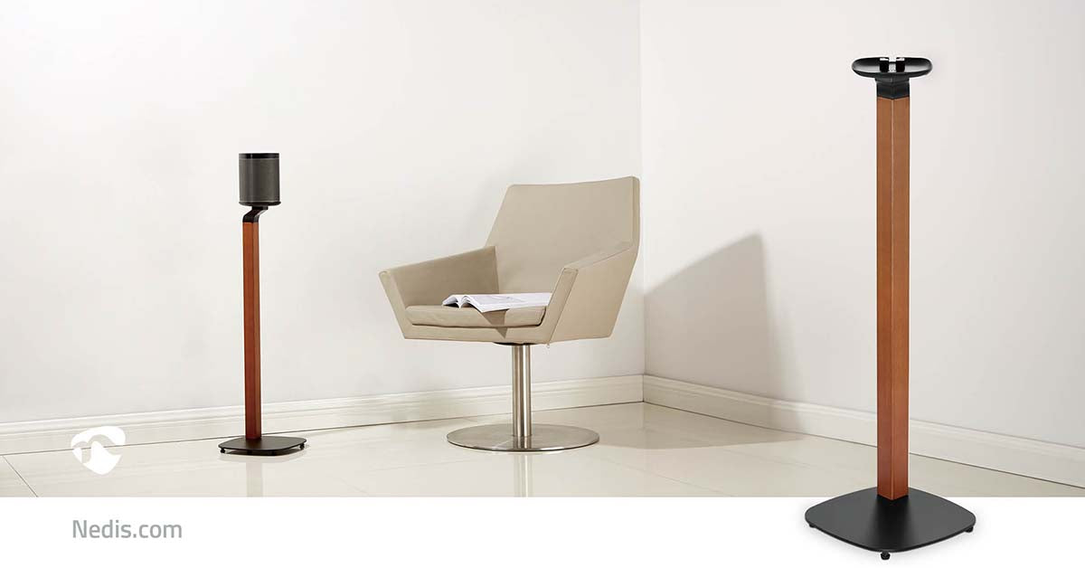 Skandinavisk design højttalerbeslag til Sonos One, One SL & PLAY:1 – Træ/metal stander med kabelstyring og vibrationsdæmpning.