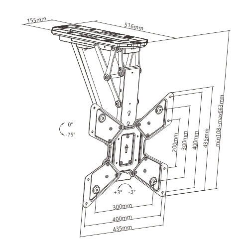 Wolff Mount Elektrisk Loftbeslag | Op til 55 tommer | VESA 200x200 | Op til 30 kg | Med App og AB