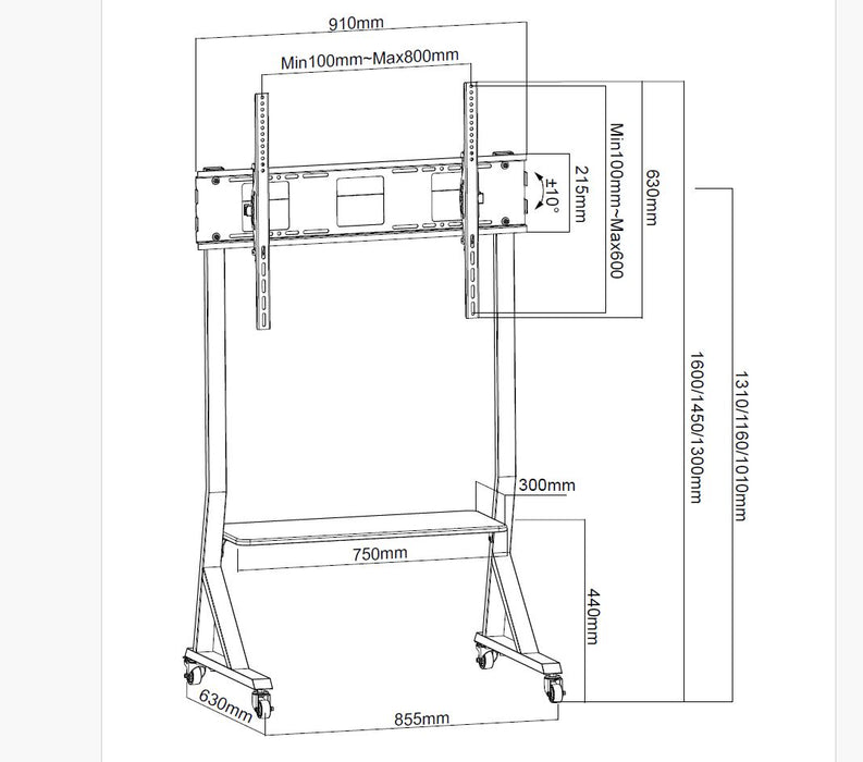 Wolff Mount Flytbar TV-stander til messe eller mødelokale |Elegant model |VESA 800x400 |op til 75 tommer