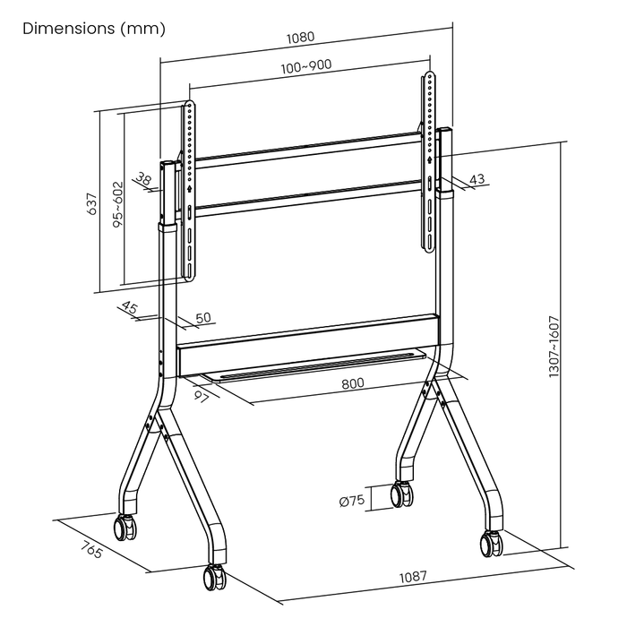 Wolff Mount TVB-136 | Elektrisk højdejusterbart præsentationsmøbel  Egnet til 50–90 tommer | VESA 900x600 | Maks. 90 kg