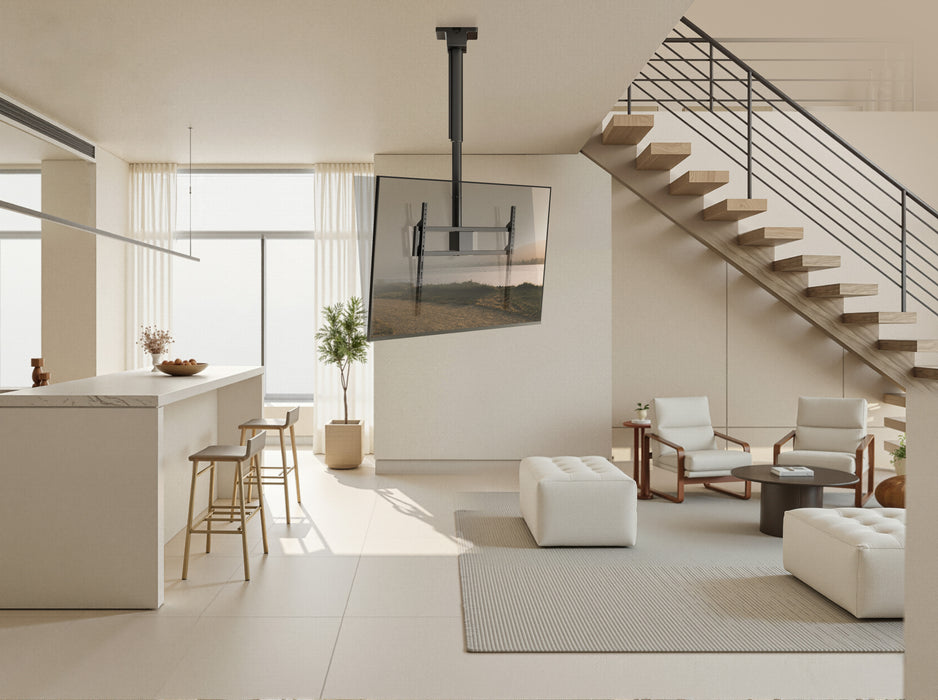 Elektrisk justerbart tv-loftbeslag – 50-100 tommer – 360° drejeligt – op til 65 kg