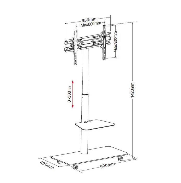 Wolff Mount TV-gulvstand i højde justerbar 30 cm | Universel | VESA 600x400