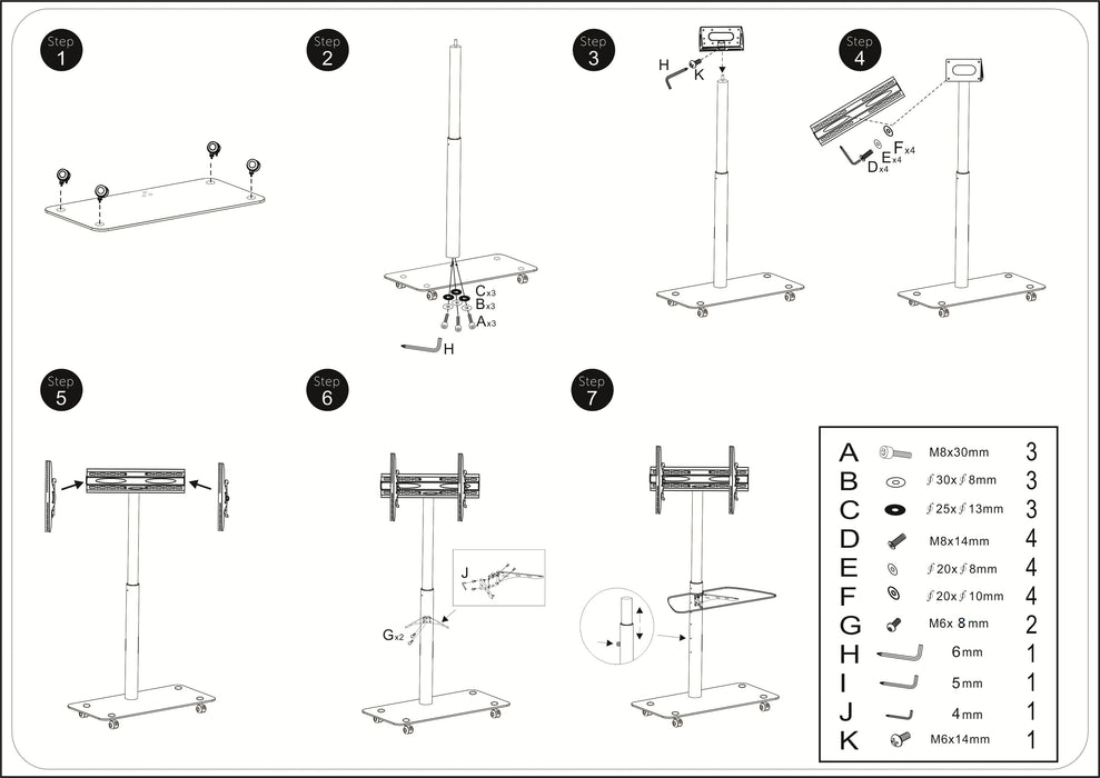 Wolff Mount TV-gulvstand i højde justerbar 30 cm | Universel | VESA 600x400