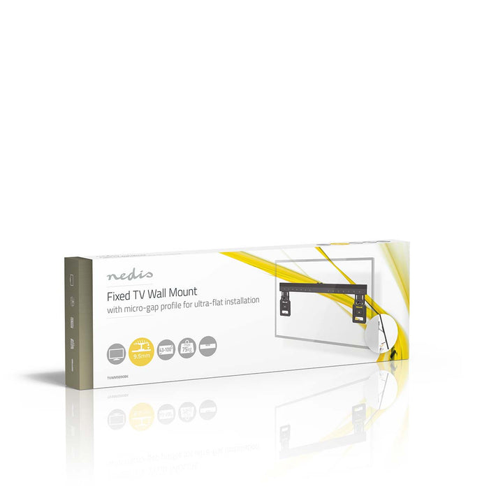Nedis Fast TV-vægbeslag 43-100 tommer - Ultra tynd Micro-Gap - Max. 75 kg - Sort - VESA kompatibel.