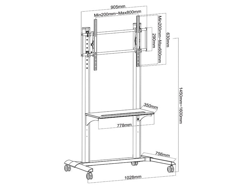 Flytbar TV-stander op til 100 tommer – Kraftig belastning | Wolff Mount | VESA 800x600 | 80 KG